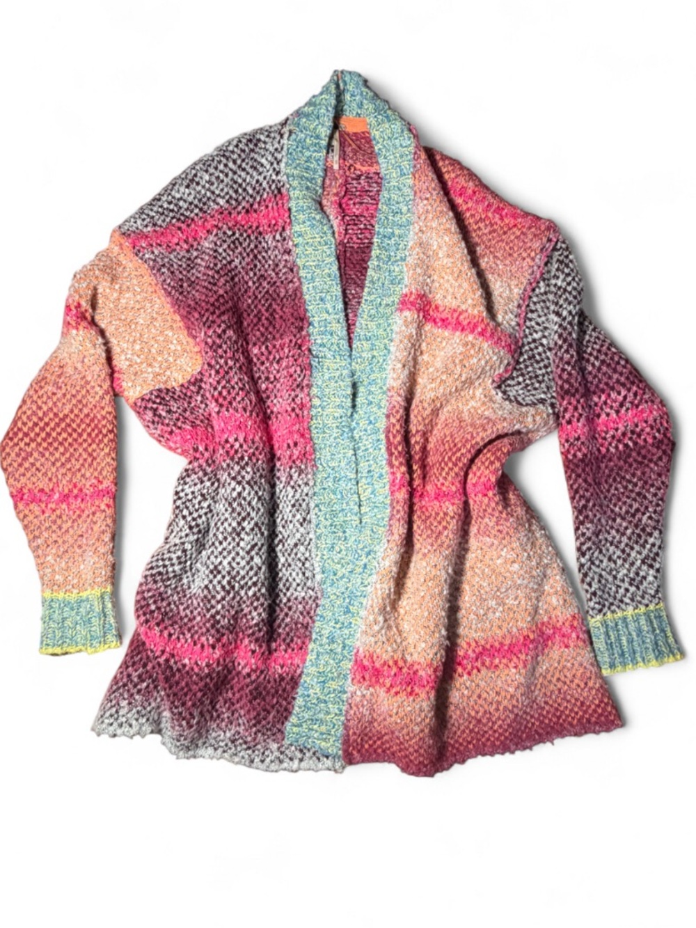 Free People Daydreamer Cardigan Patchwork Multicolor Chunky Knit Sweater XS - Picture 6 of 8